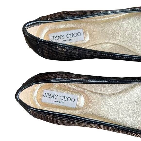 Jimmy Choo Women’s Round Toe Zebra Metallic Plisse Stripe Black Ballet Flats - Picture 4 of 11